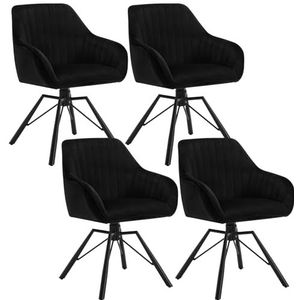 WOLTU Eetkamerstoelen, draaibaar, set van 4, fluwelen stoel, eetkamer, stoel, woonkamer, draaistoel, keukenstoel, gestoffeerde stoel met armleuningen, loungestoel, ergonomisch, zwart, EZS12sz-4