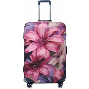 GFLFMXZW Reisbagagehoes, paarse en roze bloemen, kofferhoezen voor bagage, modieuze kofferbeschermer, geschikt voor bagage van 18-32 inch, Zwart, Large