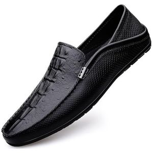 Heren loafers schoen krokodillenprint PU lederen loafer schoen platte hak lichtgewicht comfortabele party slip-on (Color : Black B, Size : 37 EU)