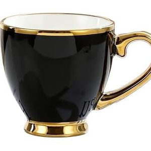 DCNIYT Gepersonaliseerde keramische moderne koffiemok, kleine drinkbeker voor thuiskantoor, kan worden aangesloten op warm water (380 ml) (kleur: zwarte mok gouden rand)