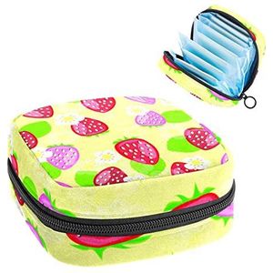 Opbergtas voor maandverband Pads, Menstruatie Cup Pouch, Periode Bag Organizer voor vrouwelijke Pads Tampons, Rijpen Aardbei
