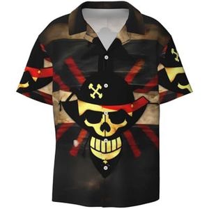 OdDdot Piraat Vlag Print Heren Jurk Shirts Atletische Slim Fit Korte Mouw Casual Business Button Down Shirt, Zwart, XXL