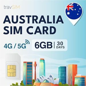 travSIM Australia SIM Kaart | 6GB Mobiele Data met 4G/5G snelheden | Gratis Roaming in Nieuw-Zeeland | Werkt op iOS & Android apparaten | Plan op Australia SIM is 30 dagen geldig