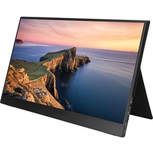 Draagbare Monitor, 178 Graden HDR-technologie 16:9 Breedbeeld 100-240V 1920x1080 Resolutie Dubbele Luidsprekers 14-inch Computerscherm met Magnetische Hoes voor Laptop (EU-stekker)