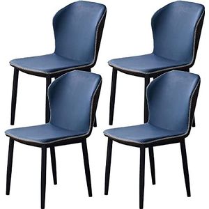 GEIRONV Moderne eetkamerstoelen, set van 4, met metalen poten, PU-leer, hoge rugleuning, gewatteerde zachte zitting, gestoffeerde stoelen met accent Eetstoelen (Color : Blue, Size : 40x46x86cm)