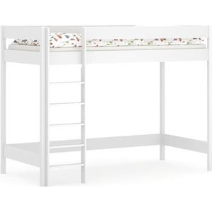 WNM Group Hoogslaper HUBI - kinderbed met valbeveiliging en lattenbodem - jeugdbed van massief hout en houten plaat - hoge kinderbedden - 180x80x160 - wit