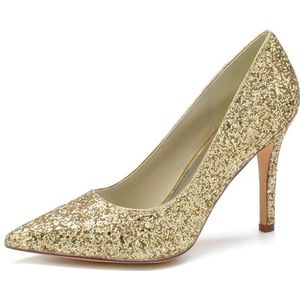 SYDZSW Trouwschoenen Naald Hak Glitter Ivoor Hoge Hakken Bruidsschoenen Sandaal Bride 35-42, Goud, 43 EU