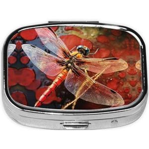 Pillendoos, snap-Shut Deksels Reizen Pillendoos, Draagbare Lange Termijn Opslag Pil Organizer voor het Dragen in Zakken, Portefeuille, Reizen, Werken (Rode Libel)