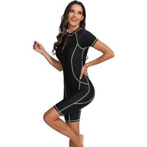 Sportief badpak met ritssluiting voor dames, korte mouwen, zonnebescherming, platte hoek, voor surfen, kwallen, snorkelen (groen, XXL)