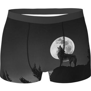 ZJYAGZX Wolf Night Moon Print Heren Boxer Slips Trunks Ondergoed Vochtafvoerend Heren Ondergoed Ademend, Zwart, XL