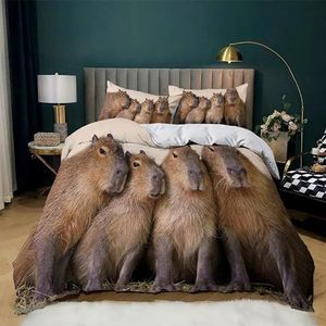 ZLJBB Eenpersoons dekbedovertrek set bruin capybara beddengoed set met ritssluiting anti-allergische dekbedovertrek microvezel 3 stuks 135 x 200 cm + 2 bijpassende kussenslopen 50 x 75 cm, voor tieners kinderen