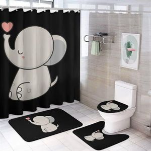 Kawaii Leuke Olifant 4 Stks Badkamer Sets met Douchegordijn Toilet Deksel Cover En Tapijten