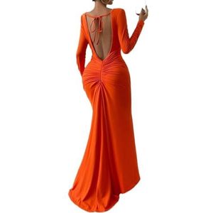 jurken voor dames Sexy oranje backless ruches tie back maxi-jurk (Color : Orange, Size : Small)