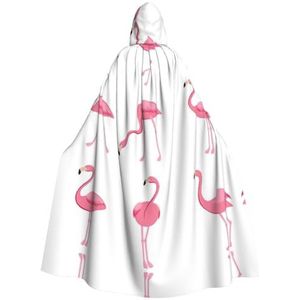 WURTON Flamingo's Op Witte Print Hooded Mantel Unisex Volwassen Mantel Halloween Kerst Hooded Cape Voor Vrouwen Mannen