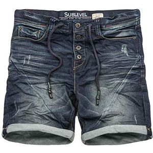 Sublevel Heren Sweat Jeans Shorts Korte Broek Bermuda Zomer Sweatbroek Slim, donkerblauw gebruikt, 30W