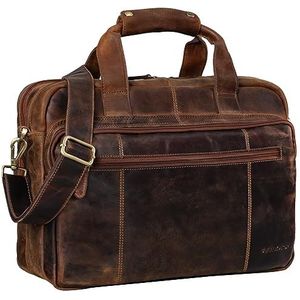STILORD 'Experience' Vintage Teacher's Bag Leder groot voor heren Dames XL Ariefcase Business Schouder of schoudertas voor Laptop Trolley bevestigbaar, Kleur:kansas - bruin