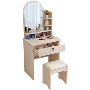 vanity desk Mini ultra smalle kaptafel dressoir make-upspiegel met spiegellade en kruk opbergdoos slaapkamerkleedkast (Color : 2 Ivory/60cm+stools)