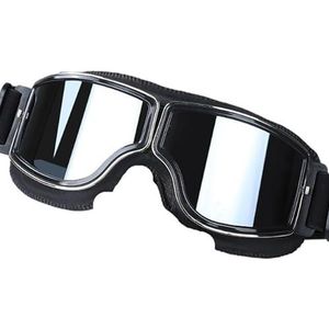 Veiligheid motorbril, all-terrain motorbril winddicht motorbril, motorhelm, universele opvouwbare lederen retro zonnebril, retro retro zonnebril, retro motoraccessoires (kleur: zwart zilver