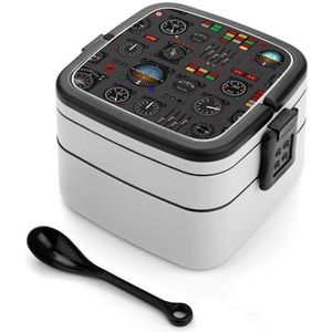 Vliegtuig Instrument Panel Bento Lunch Box Dubbellaags All-in-One Stapelbare Lunch Container Inclusief Lepel met Handvat