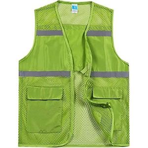 Fluorescerend Vest Reflecterende vesten hoge zichtbaarheid mesh reflecterende vesten met zakken en ritssluiting for teamactiviteiten of nachtrijden Reflecterend Harnas (Color : Grün, Size : M)