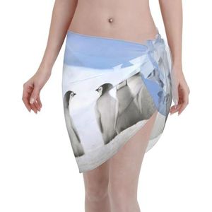 Jonge pinguïns met sneeuwprint, elegante strandomslagdoek, bikini-cover-up, badmodejurk, voor vrouwen, perfect voor zwembad en resort, zwart, Zwart, one size