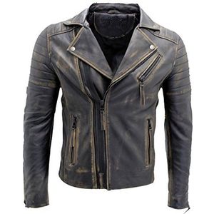 Infinity Heren zwart slim fit cross zip vintage brando lederen biker jas, Zwart, M
