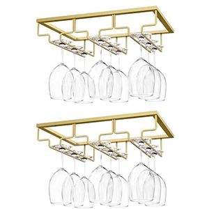 Nuovoware Wine Glass Rack, [2-Pack] Wine Glass Hanger Rack Under Cabinet Stemware Wine Glass Holder Storage Hanger for Bar Kitchen Cabinet (3 Rows) - Gold