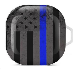 Retro Blue Line USA vlag oordopjes hoesje compatibel met Samsung hard shell beschermhoes witte stijl
