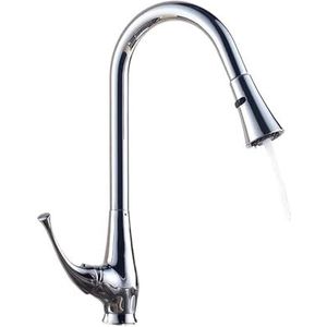 1 Pcs Keukenkraan Zilver Enkele Handvat Pull-Out Keukenkraan Enkele Gat Handvat Swivel 360 Graden Water Mengkraan Mengkraan