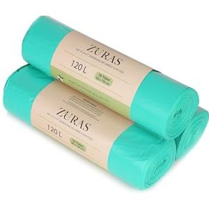 ZURAS® 120/140 liter afvalzakken voor organisch afval 30 composteerbare, biologisch afbreekbare afvalzakken op plantaardige basis, DIN EN 13432 gecertificeerd en getest, scheurvast en waterdicht