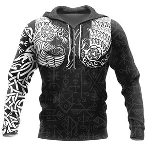 Norse Viking Odin's Raven Hoodie,Herenmode Casual 3D Digital Print Tattoo Zip Pullover, Pagan Vintage Harajuku Hooded Sweatshirt Plus Size S-5XL
