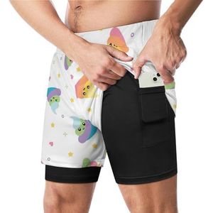 Eenhoorn Leuke Poep Grappige Zwembroek met Compressie Liner & Pocket Voor Mannen Board Zwemmen Sport Shorts