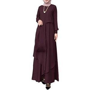 YIOLEAMP Vrouwen Vintage Lange Mouw Dubai Turkije Abaya Jurk, Herfst Casual Islamitische Caftan Robe, Als afbeelding, L