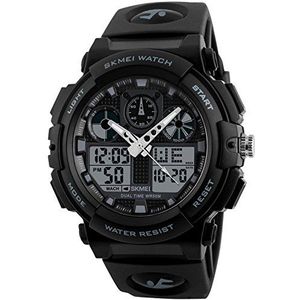 Men's Black White LED Waterproof Sport Army Alarm Date Analog Digital Black Wrist Watch