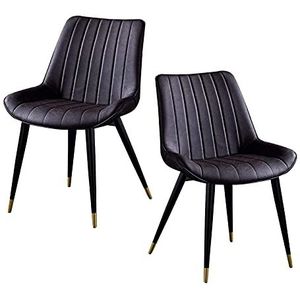 GEIRONV Retro lederen keuken stoelen set van 2, met rugleuning metalen benen dining stoelen woonkamer cafe kruk 46 × 53 × 83cm Eetstoelen (Color : Brown)