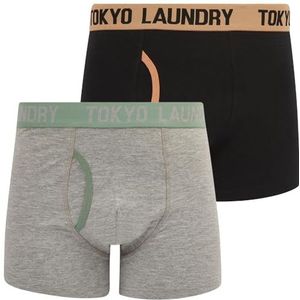 Tokyo Laundry Boxershorts voor heren, 2 stuks, Abbots 3 - Kurk/Chinois Groen, S