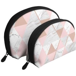 Make-up tas, reizen cosmetische tas 2 stuks draagbare clutch zakje set zakje organisator rose goud driehoek marmer patroon, zoals afgebeeld, Eén maat