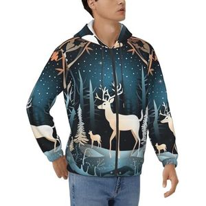 GUOLGP Kerstboom Herten Print Heren Hoodie Losse Trui Voor Casual Werkkleding Comfortabele Stijl Sweatshirt, Zwart, XL