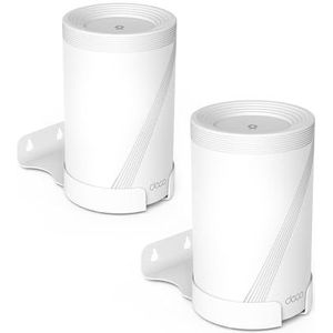 Bangcheer Wandhouder voor TP-Link Deco BE63/BE65/BE67/BE68/BE10000/BE11000/BE14000 Mesh Wi-Fi 7-systeem, ruimtebesparend, aluminiumlegering wandophangbeugelhouder met kabelopbergrek (wit-2 stuks)