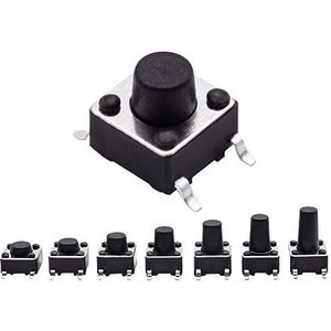 100 stuks 6 x 6 x 4/5/6/7/8/9/10 mm On-Off Momentane SMD SMT Touch Micro Mini drukknopschakelaar, 12 V, zwart, vermogen elektronische reset (H5,0 mm, 50 stuks)