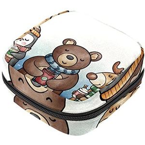 Maandverband Opbergtas, Vrouwelijke Product Zakken Draagbare Periode Kit Tas voor Meisjes Vrouwen Dames Winter Dieren Drinken Thee-01, Meerkleurig, 4.7x6.6x6.6 in/12x17x17 cm