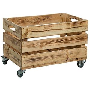 Nieuwe stabiele fruitkist met wieltjes / trap, appelkist, wijnkist uit het Altes Land +++ natuur afmetingen ca. 54x35x35 cm (gevlamd met wielen)