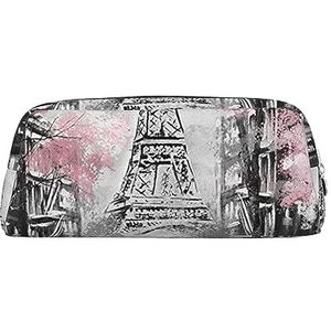 Olieverfschilderij Eiffeltoren Moderne Paar Make-up Tas Lederen Etui Reizen Toilettas Cosmetische Tas Dagelijkse Opbergtas voor Vrouwen, Zilver, Eén maat, Tas Organizer