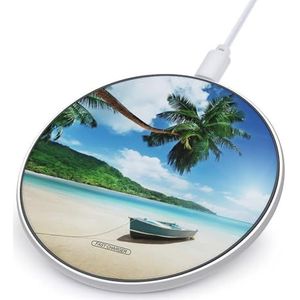 Seychellen Strand met Palmbomen Landschap Leuke Oplader Pad 10W Ronde Snelle Opladen Stand met Usb-kabel