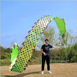 Danslinten, Danser 3D China Outdoor Fitness Dubbelzijdig Hot Stamping Kleurrijke Groene Rand Dansende Draak - Volledige set (6m 8m) for Fitness Jongleren Flinging (Size : 6m/20ft) (Size : 6m/20ft)