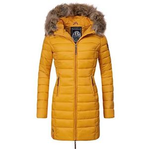 Marikoo Winterjas voor dames, warm, gewatteerd, lang, met capuchon, maat XS-XXL, roze, geel, S