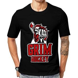 Grim Skull Hockey heren korte mouw grafisch T-shirt ronde hals print casual tee tops L