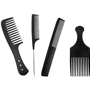 4-delige kammenset, kapperskam, antistatische koolstofvezel, hittebestendige kapperskam, brede tandkam, stalen pintailkam, fijne tandkam, afrokam, voor dames en heren, alle haarstijlen