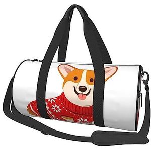 Cartoon Corgi Hond Gedrukt Ronde Duffel Tas Lichtgewicht Reizen Sporttas voor Mannen Vrouwen, Zwart, Eén maat