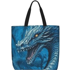 Dragon Cool Blue Tote Bag Voor Vrouwen Waterdichte Casual Schoudertas Met Rits Kruidenier Handtassen Voor Kantoor Winkelen Reizen, Zwart, One Size